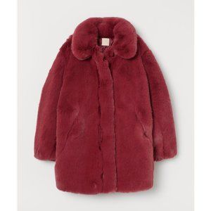 Faux Fur Coat in Berry